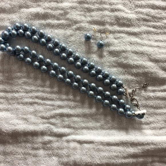 STRAND OF 2 BLUE PEARLS WITH MATCHING EARRINGS - Picture 6 of 7